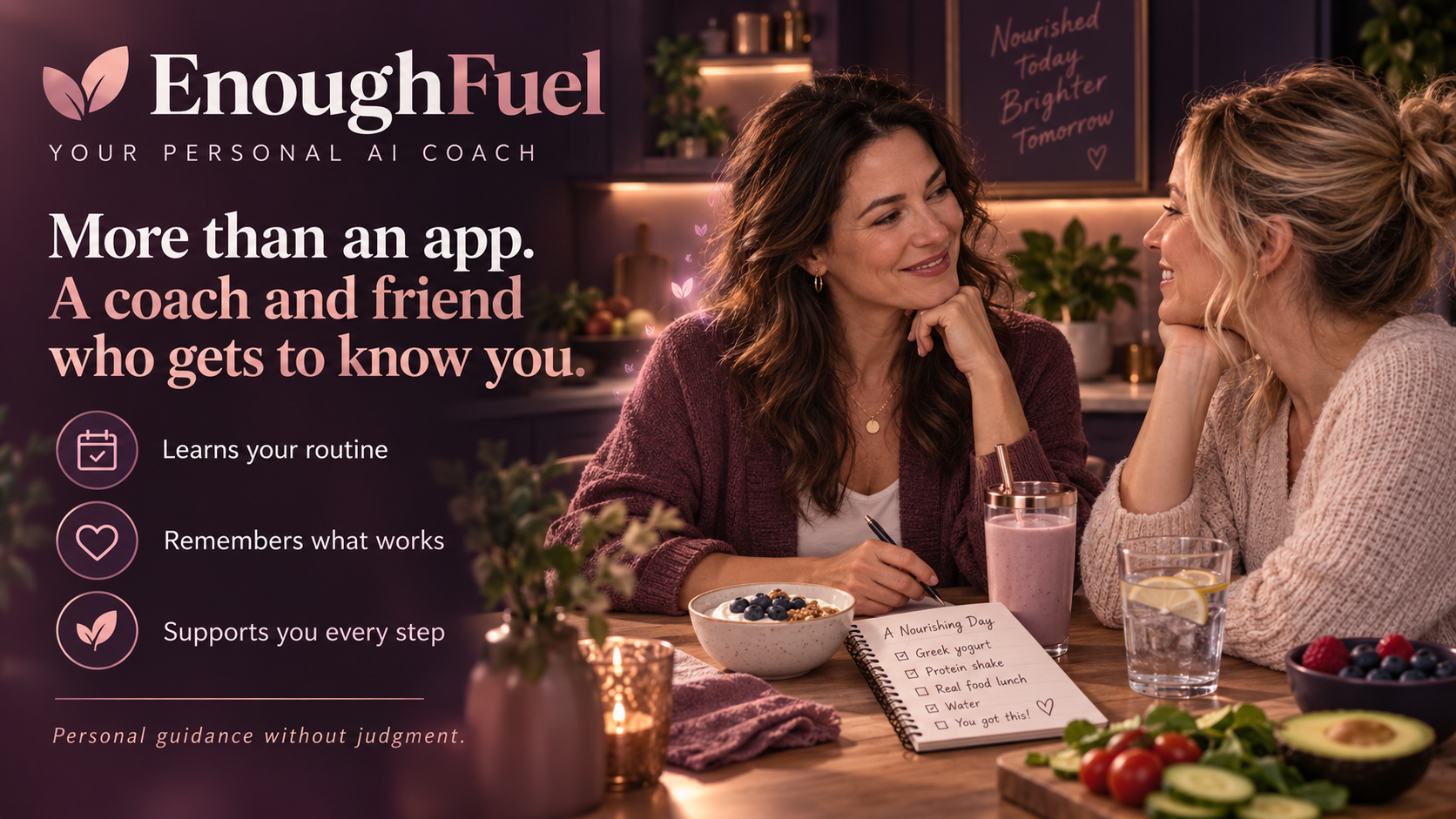 EnoughFuel friendly personal AI coach offering supportive nutrition guidance